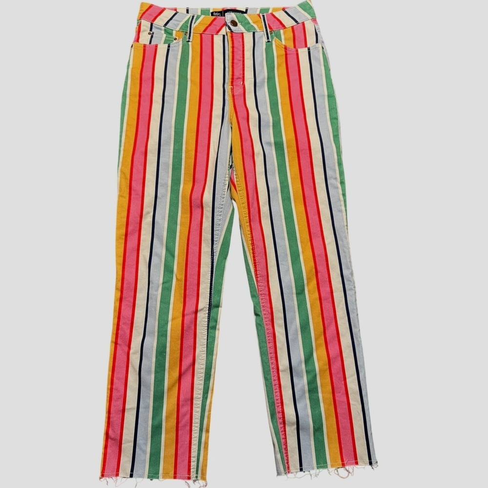 Boden High Rise Denim Straight Jeans Women's Size 8R Striped Colorful Multicolor